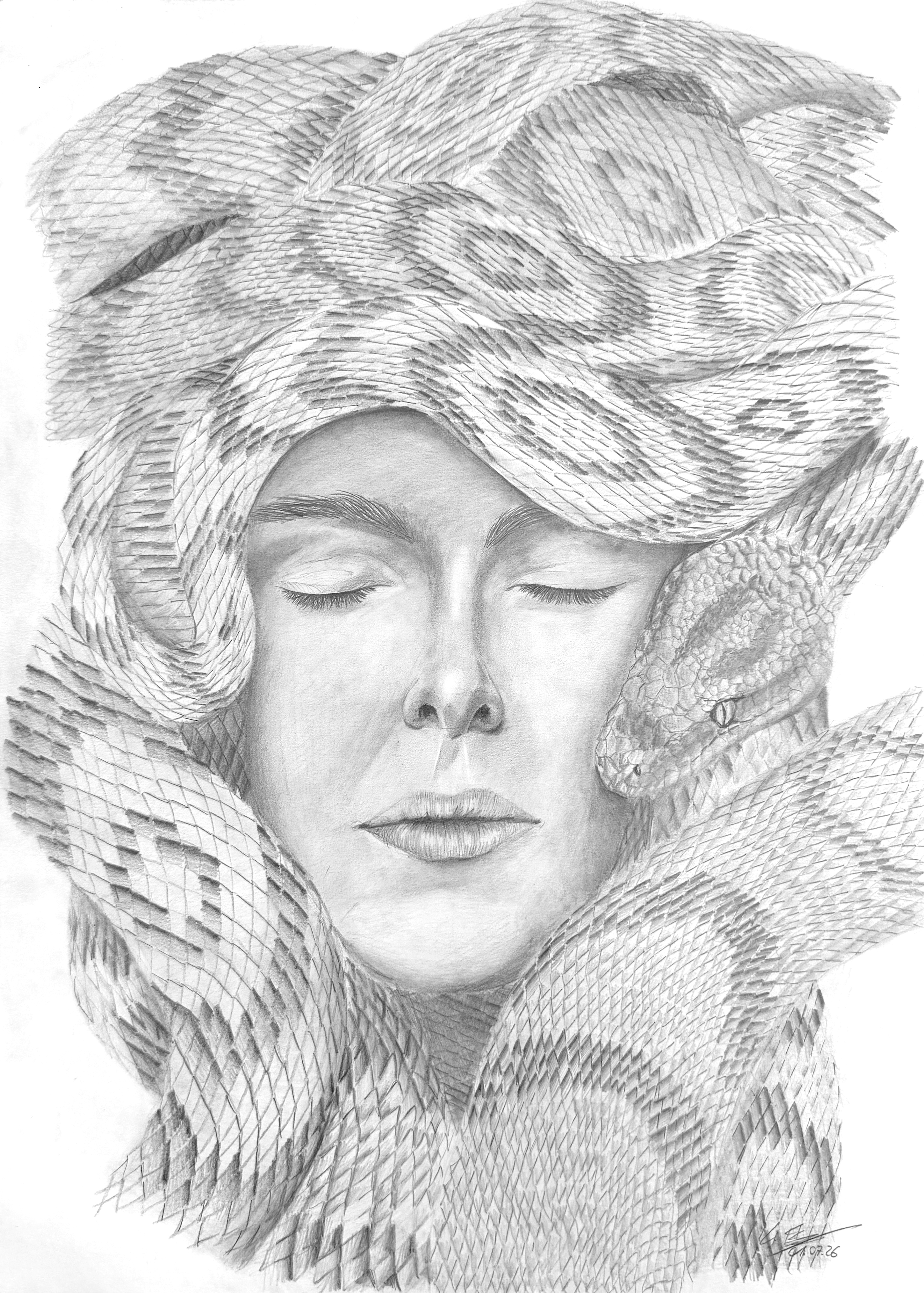 Framed drawing in an exhibition setting